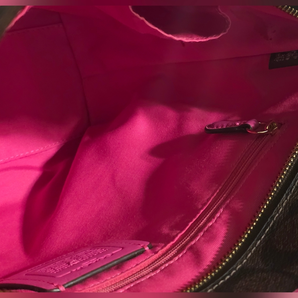 Coach Beautiful Hot Pink Signature Tote F34603 Brown & Pink Shoulder Bag Purse - Picture 5 of 7